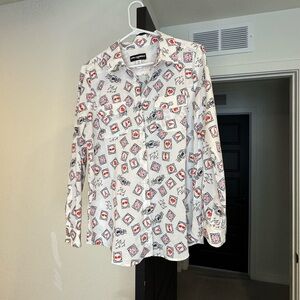 Karl Lagerfeld White Shirt with Red and Black Pattern